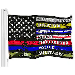 G128 - Thin Line First Responders American Flag 3x5 ft 150D Polyester, Brass Grommets - Assorted Colors