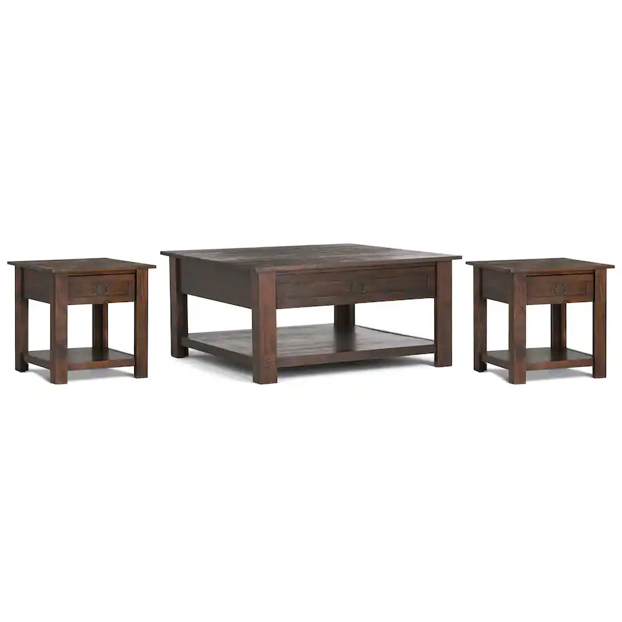 Simpli Home Monroe 38 inch Coffee Table with 22 inch End Tables (Set of ...