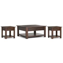 Simpli Home - Monroe 38 inch Coffee Table with 22 inch End Tables (Set of 3) - Distressed Charcoal Brown