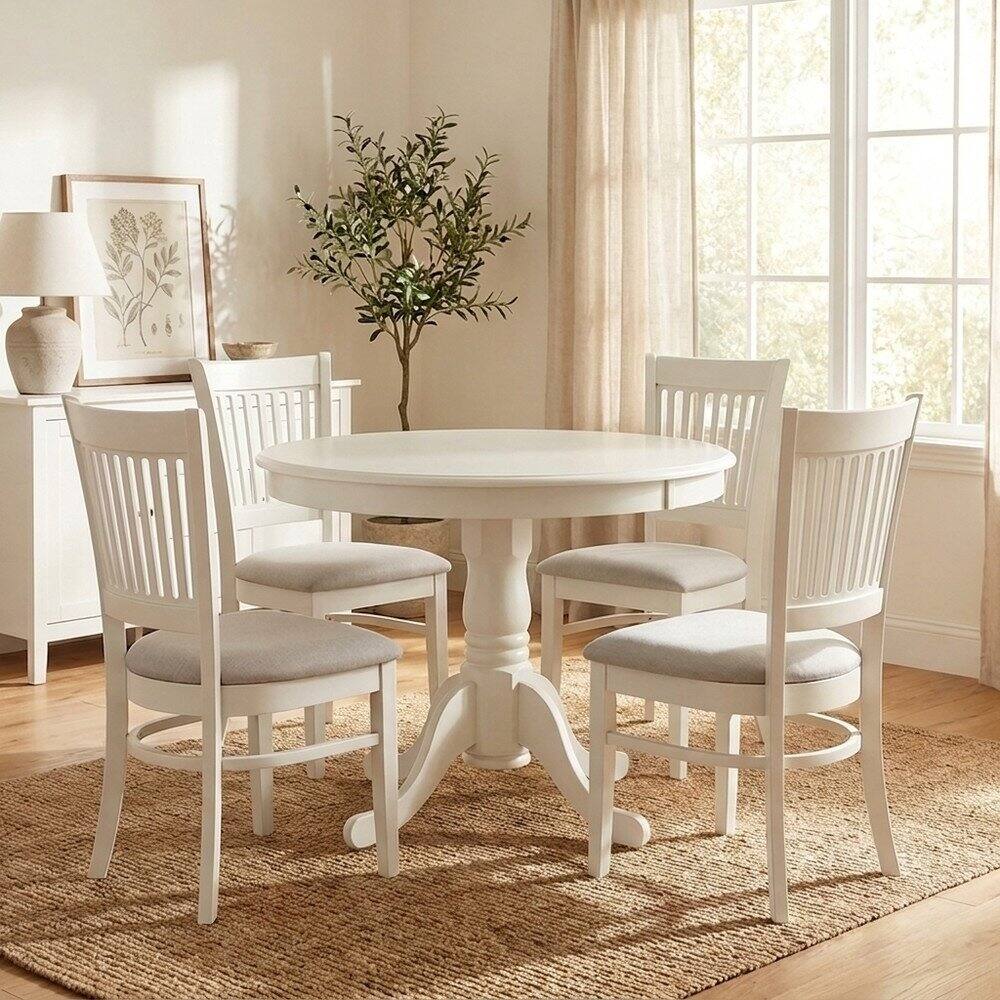 Alt View 2. FurniFact - White Solid Wood 5 Pc Breakfast Nook Table Set - Multi-Color.