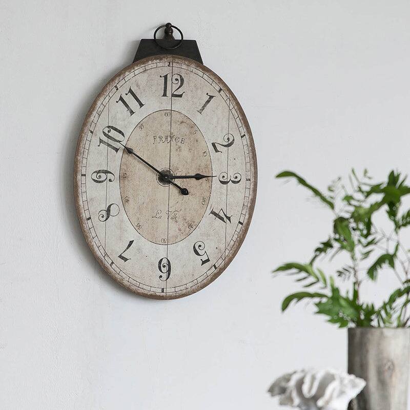 Front. BreeBe - 18' x 29' Antique White Oval Wall Clock, Traditional Vintage Home Decor Clock - Ivory.