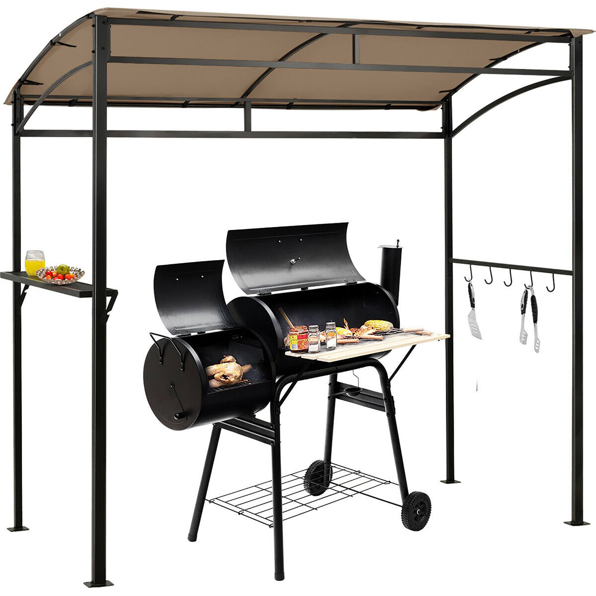 Alt View 7. Gymax - Gymax 7'x4.5' Grill Gazebo Outdoor Patio Garden BBQ Canopy Shelter Storage Hook Brown - Brown.