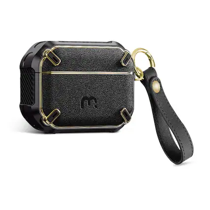 Front. Mybat Pro - MyBat Pro Leather Armor Series Case for Apple AirPods Pro with Wireless Charging Case - Black / Black - Black.