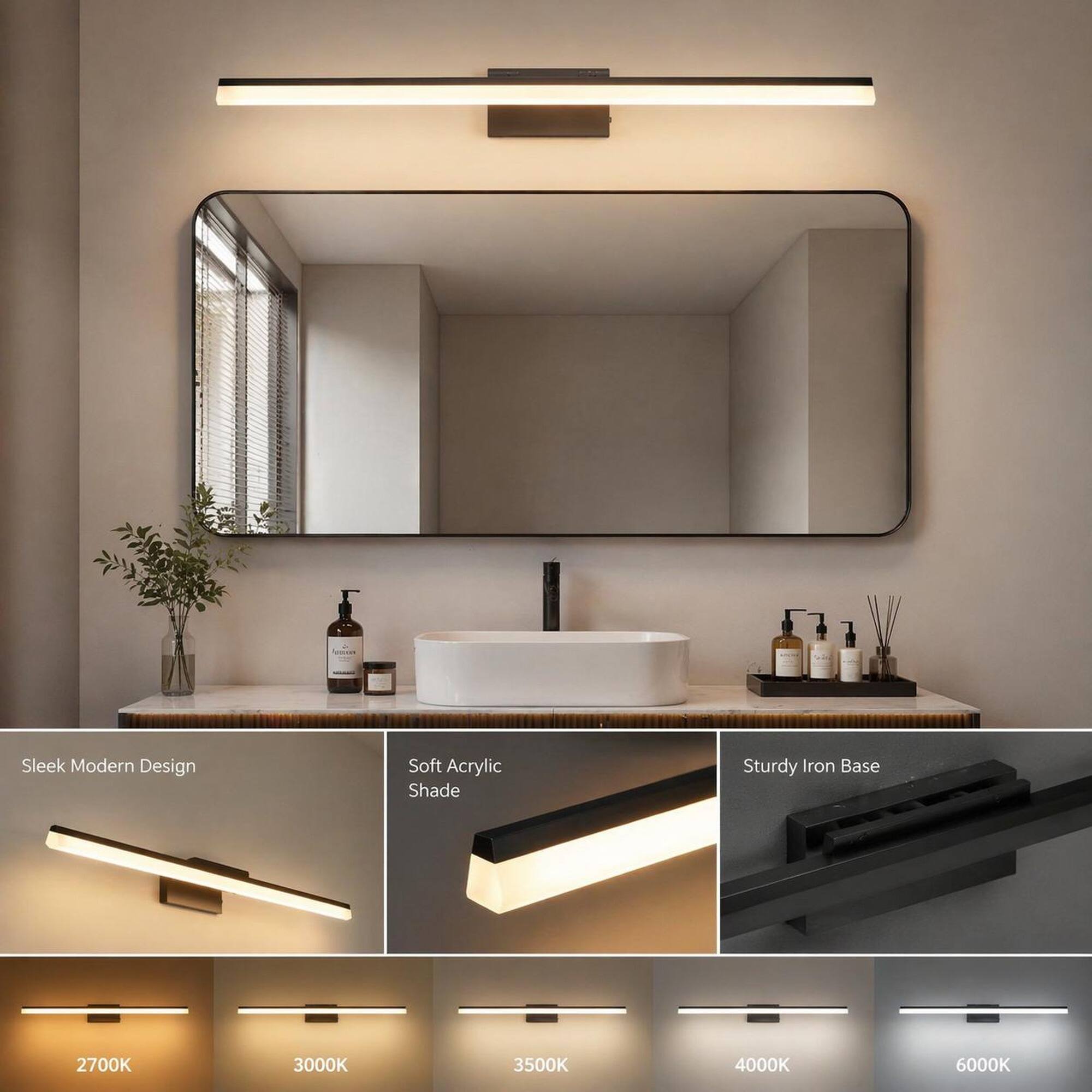 Sleek Modern Design  
Soft Acrylic Shade  
Sturdy Iron Base  

2700K  
3000K  
3500K  
4000K  
6000K