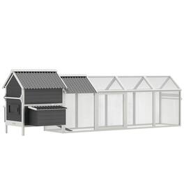 Pawhut - 162" Large Chicken Coop Wooden with Handles, Outdoor, 2 Nesting Boxes, Water-resistant Roof, Removable Tray, Ramp