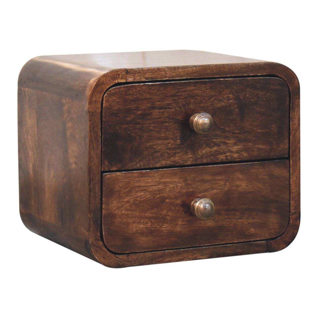 Angle. Artisan Furniture - Artisan Furniture Solid Wood Mini Curved California Walnut Wall Mounted Bedside, 2 Drawers, Dark Brown - Chestnut.