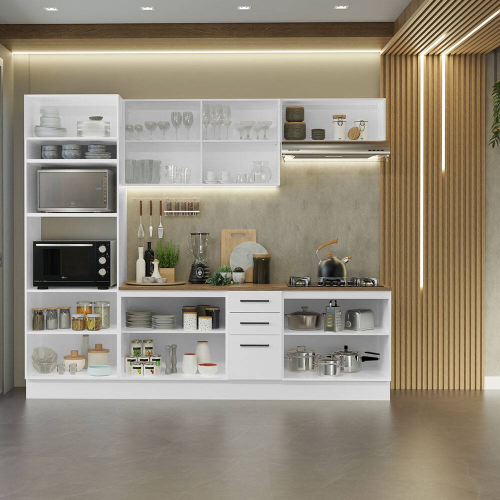 Back. Madesa - Madesa Full Set Kitchen Storage Cabinet 107"L Multiple Compartments Removable Plinth - White/Brown - White.