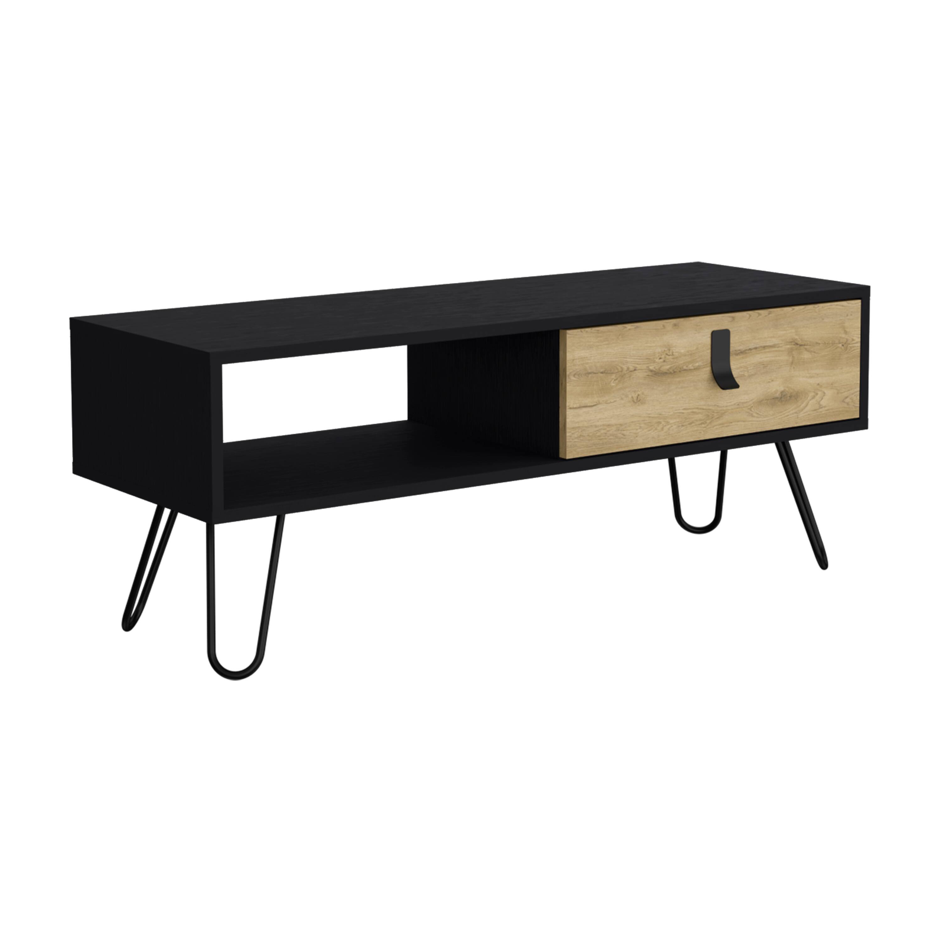 Left. TuHome - Huna Coffee Table With Hairpin Legs And Ample Storage Drawer - Black / Macadamia.