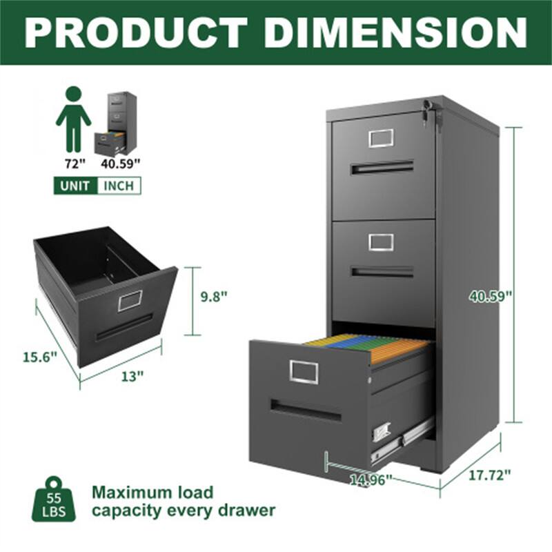 PRODUCT DIMENSION  
UNIT: INCH  

- Height: 72"  
- Width: 40.59"  
- Depth: 17.72"  

Drawer Dimensions:  
- Width: 15.6"  
- Depth: 13"  
- Height: 9.8"  

Maximum load capacity every drawer: 55 LBS