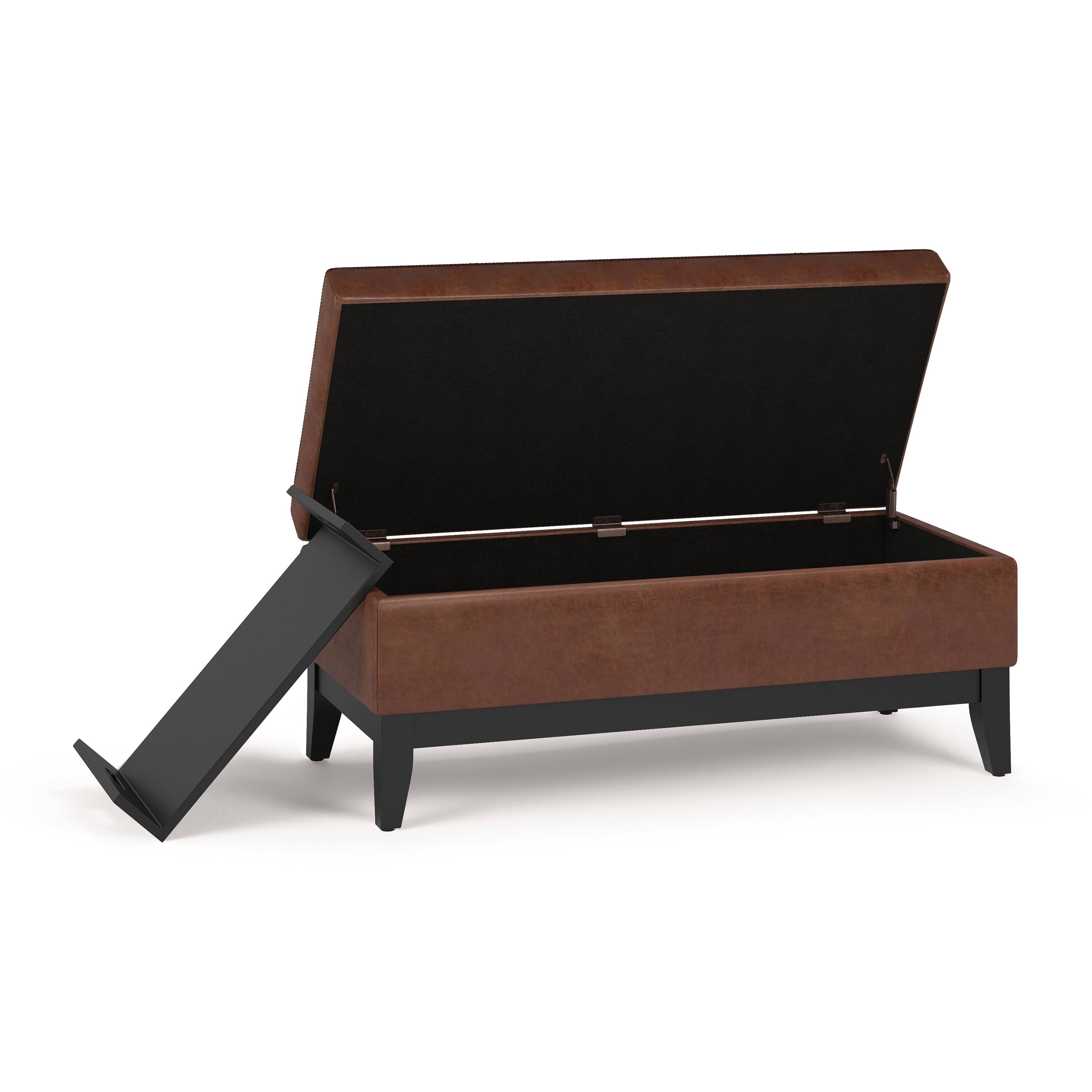 Alt View 16. Simpli Home - Oregon Storage Ottoman Bench with Tray - Distressed Saddle Brown.