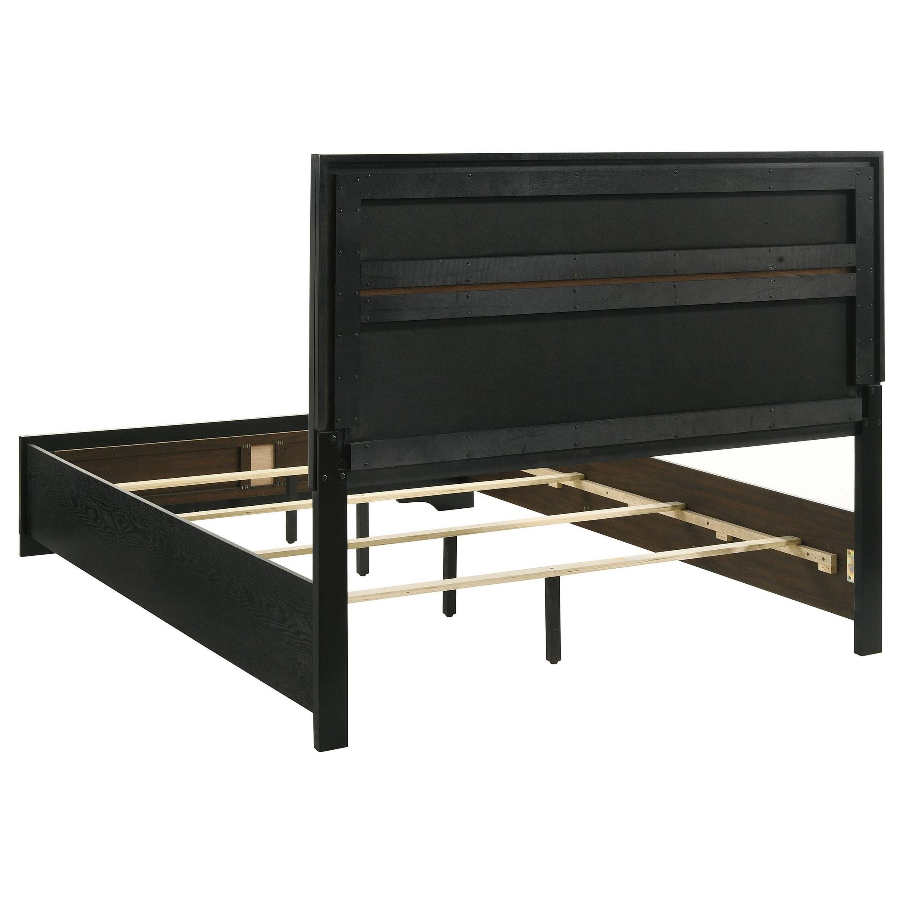 Alt View 2. Manhattan Lane - Vino Queen Size Bed, Panel Headboard, Black Upholstery, Glitter Stripe - Black.