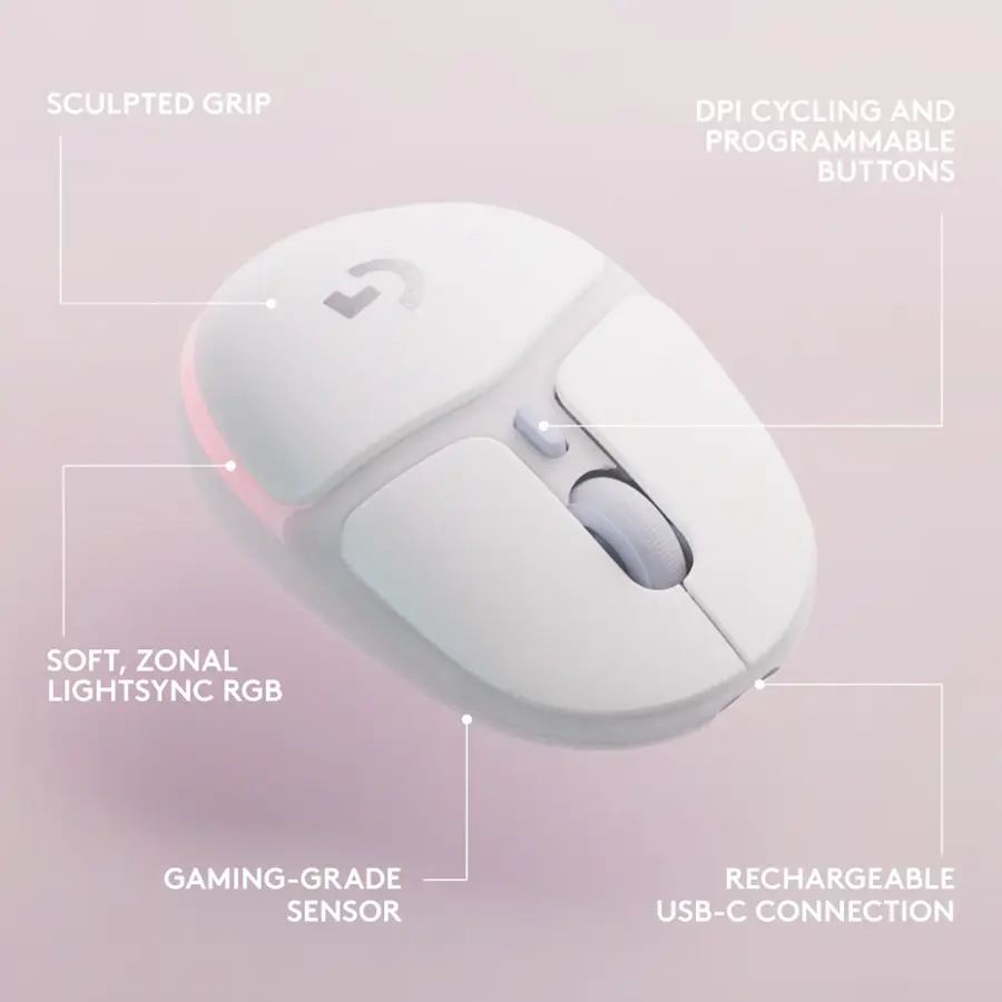 SCULPTED GRIP DPI CYCLING AND PROGRAMMABLE BUTTONS SOFT, ZONAL LIGHTSYNC RGB GAMING-GRADE SENSOR RECHARGEABLE USB-C CONNECTION