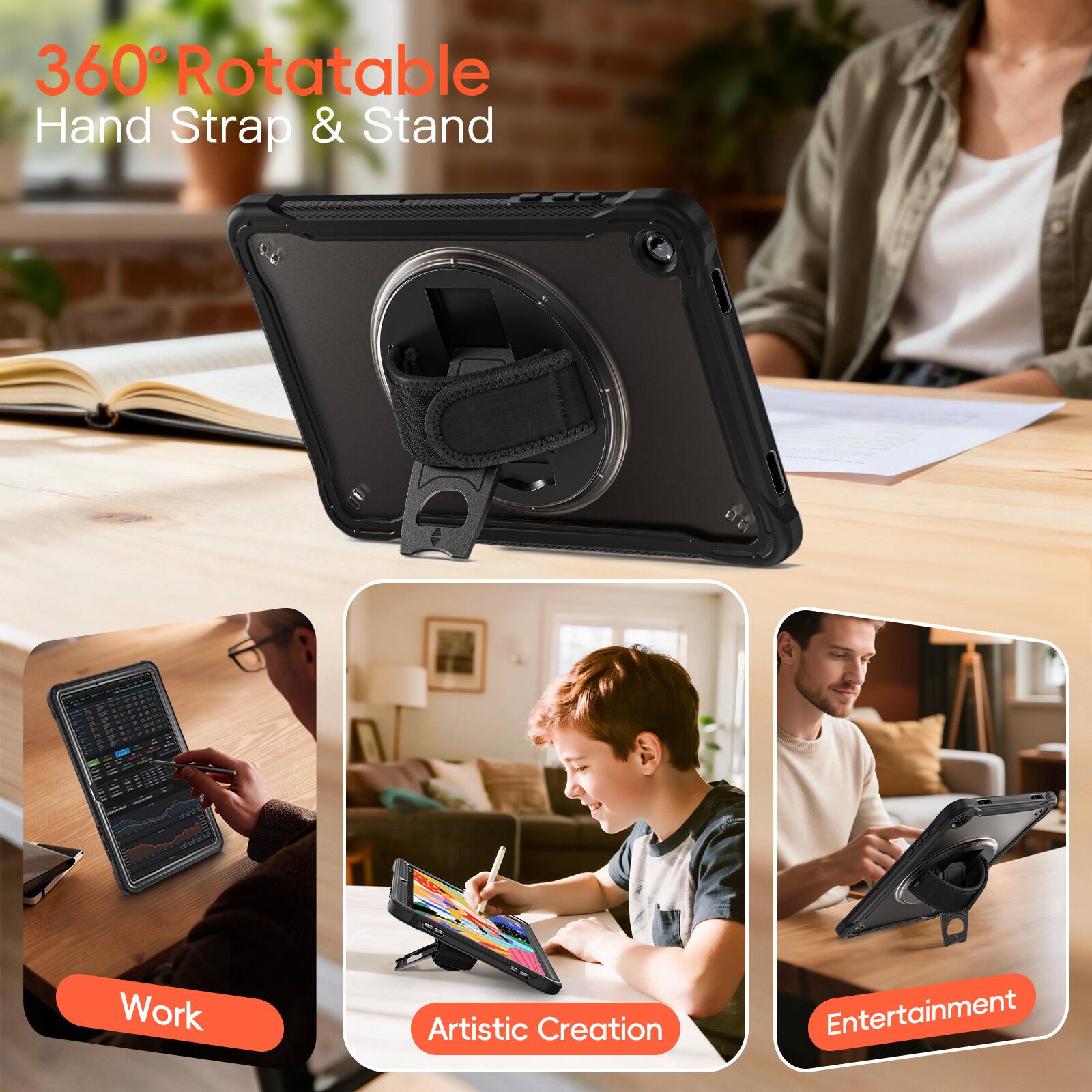 360° Rotatable Hand Strap & Stand

Work  
Artistic Creation  
Entertainment