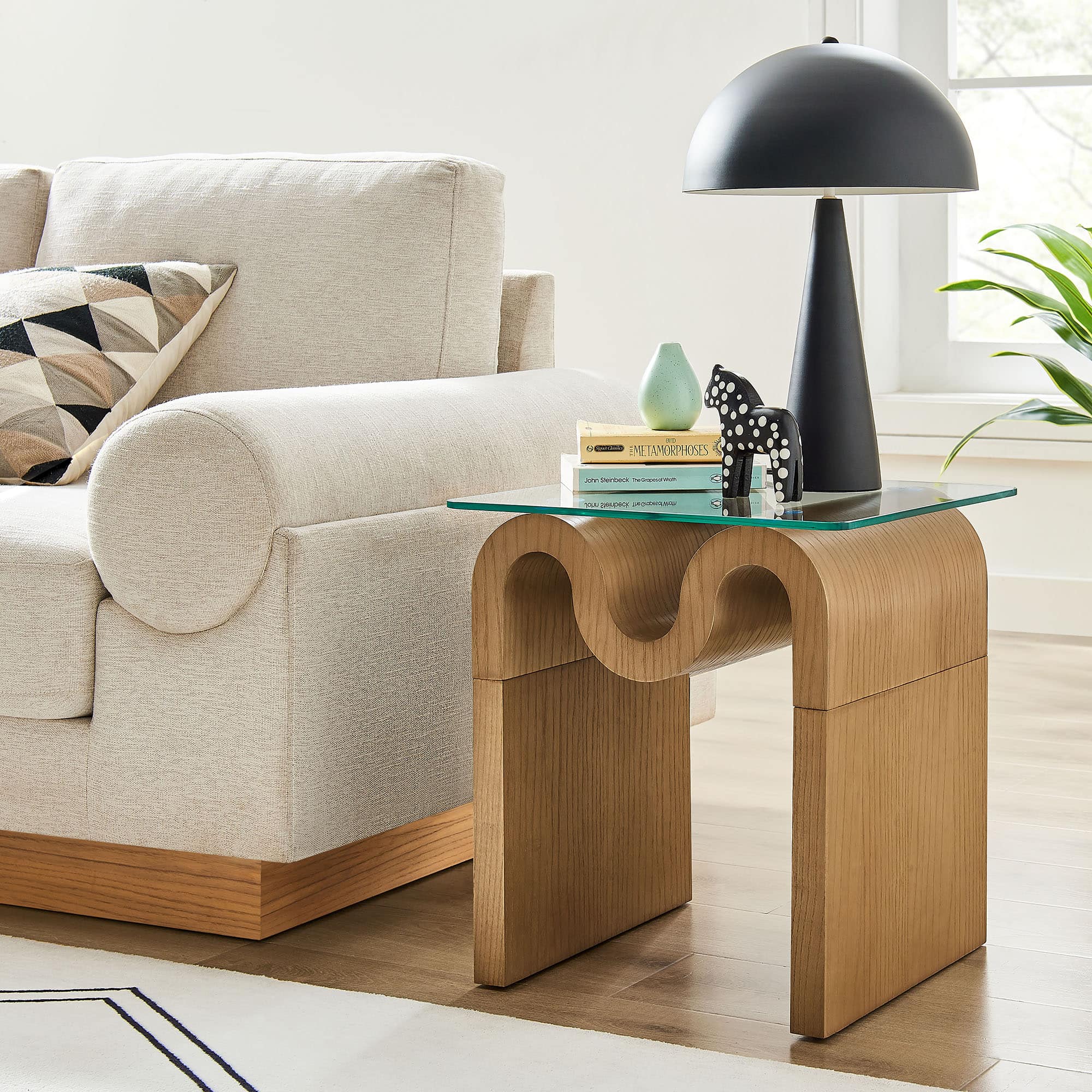 Ondine Glass Top Side Table by Modway - Natural