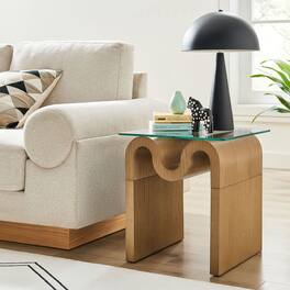 Ondine Glass Top Side Table by Modway - Natural