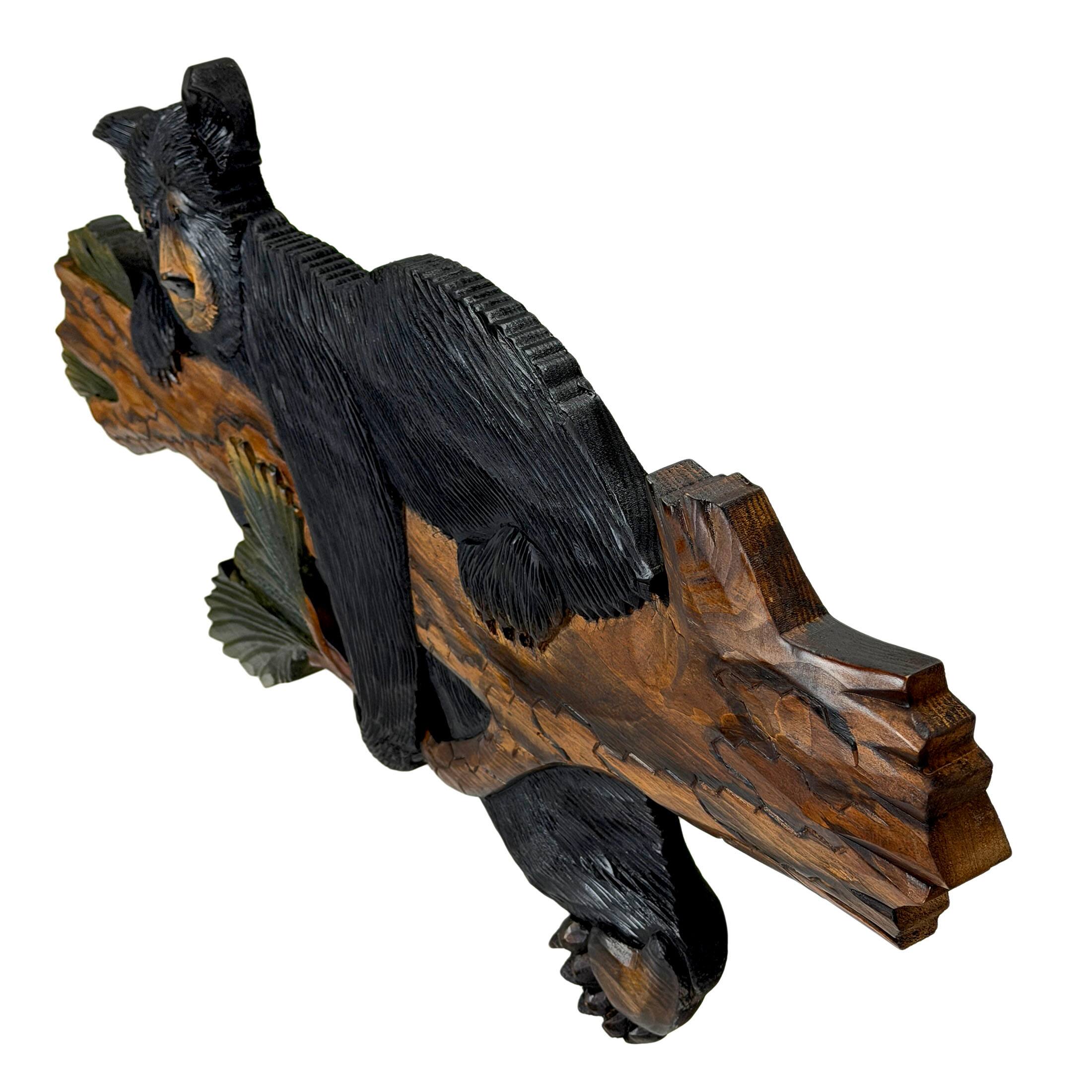 Alt View 2. Zeckos - Bear on Branch Wood Wall Sculpture 31in Rustic Lodge Cabin Wall Art - Brown.