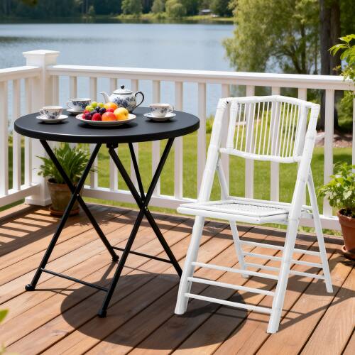 Alt View 5. Winado - 34in 1PC Portable Bamboo Folding Chair, Comfortable Seat Dining Chair for Indoor Outdoor Patio Wedding Party Events - White.