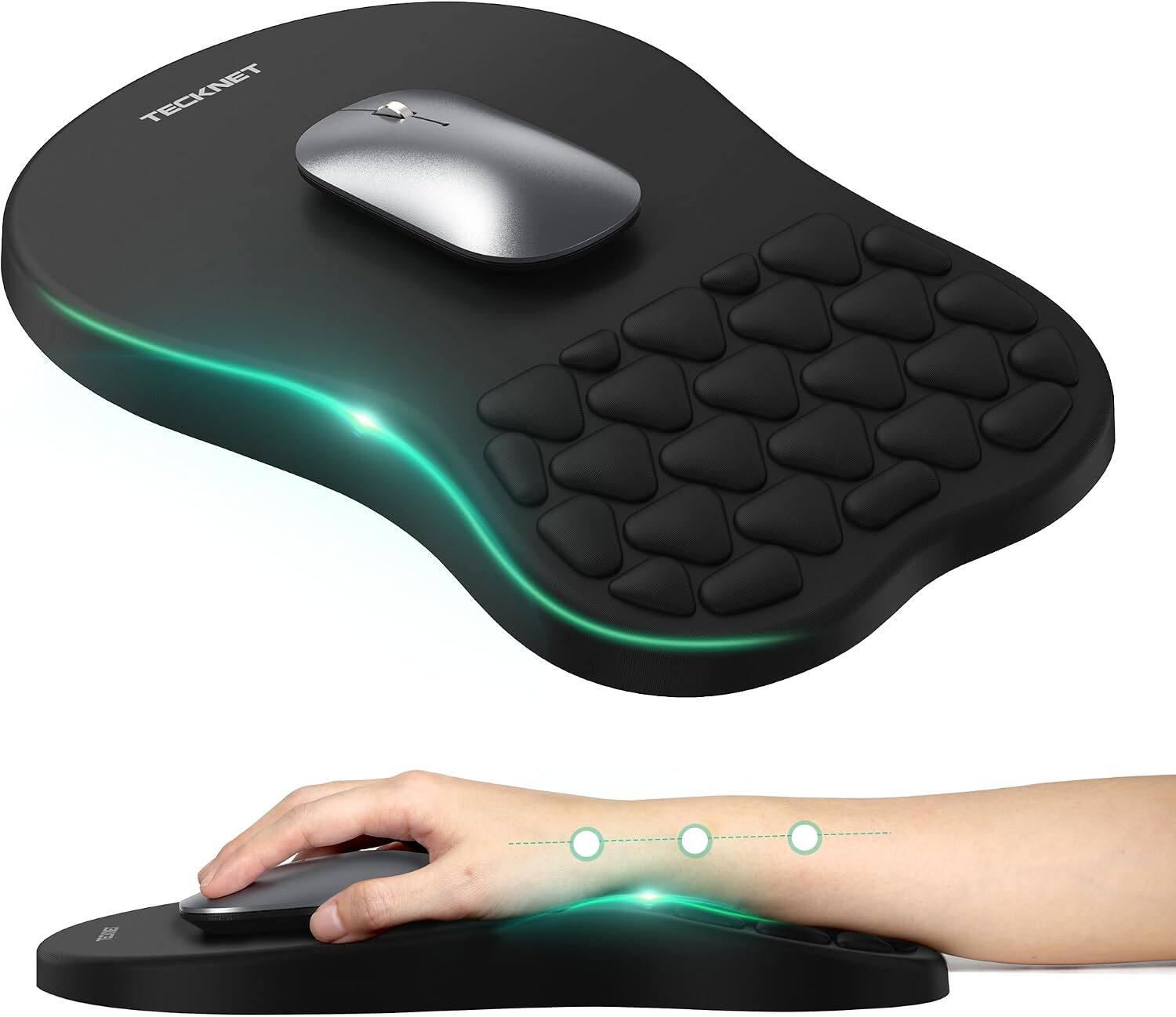 Front. TECKNET - TECKNET Ergonomic Mouse Pad, Memory Foam Massage, Non-Slip PU Base, Pain Relief, 12x8" for Office/Gaming - Black - BLACK.