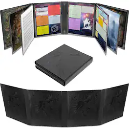 CASEMATIX - XL 12-Panel Faux Leather DM Screen with 4 Swing Panels, Wet-Erase Pockets for TTRPGs, Black