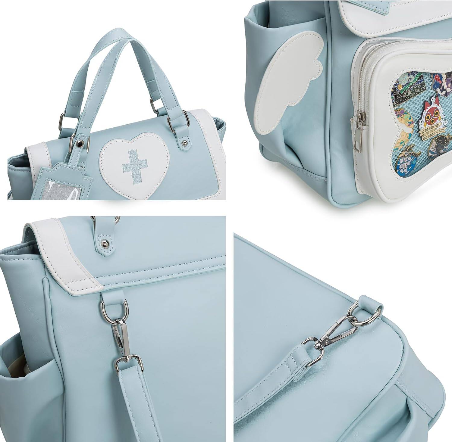 Alt View 1. Acteck - Kawaii Ita Bag Pin Backpack Shoulder Crossbody Bag for Miku Anime Heart Clear Layer with Insert - Blue.