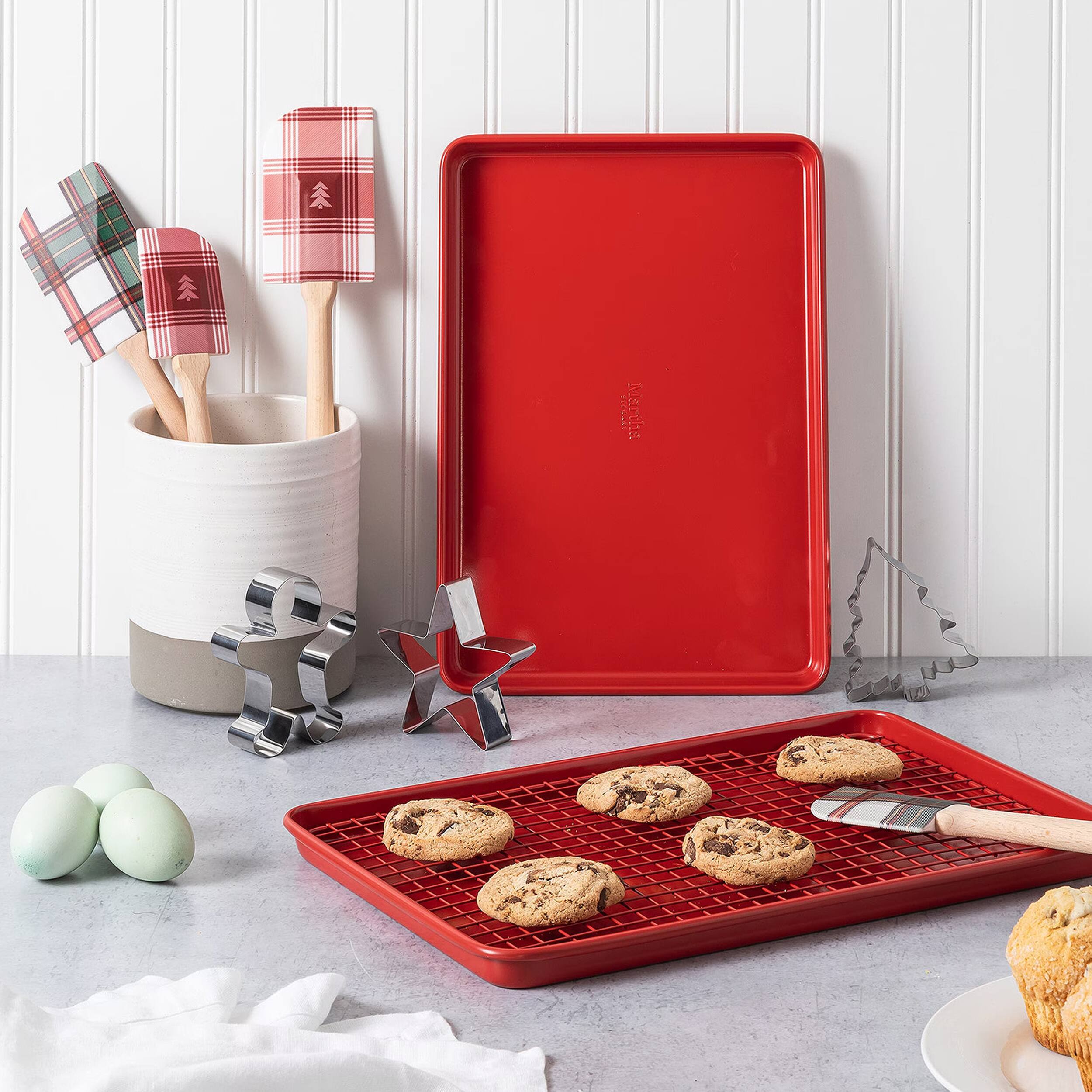 Alt View 5. Martha Stewart - Martha Stewart 6 Piece Carbon Steel Bakeware and Cookie Cutter Set in Red - Red.