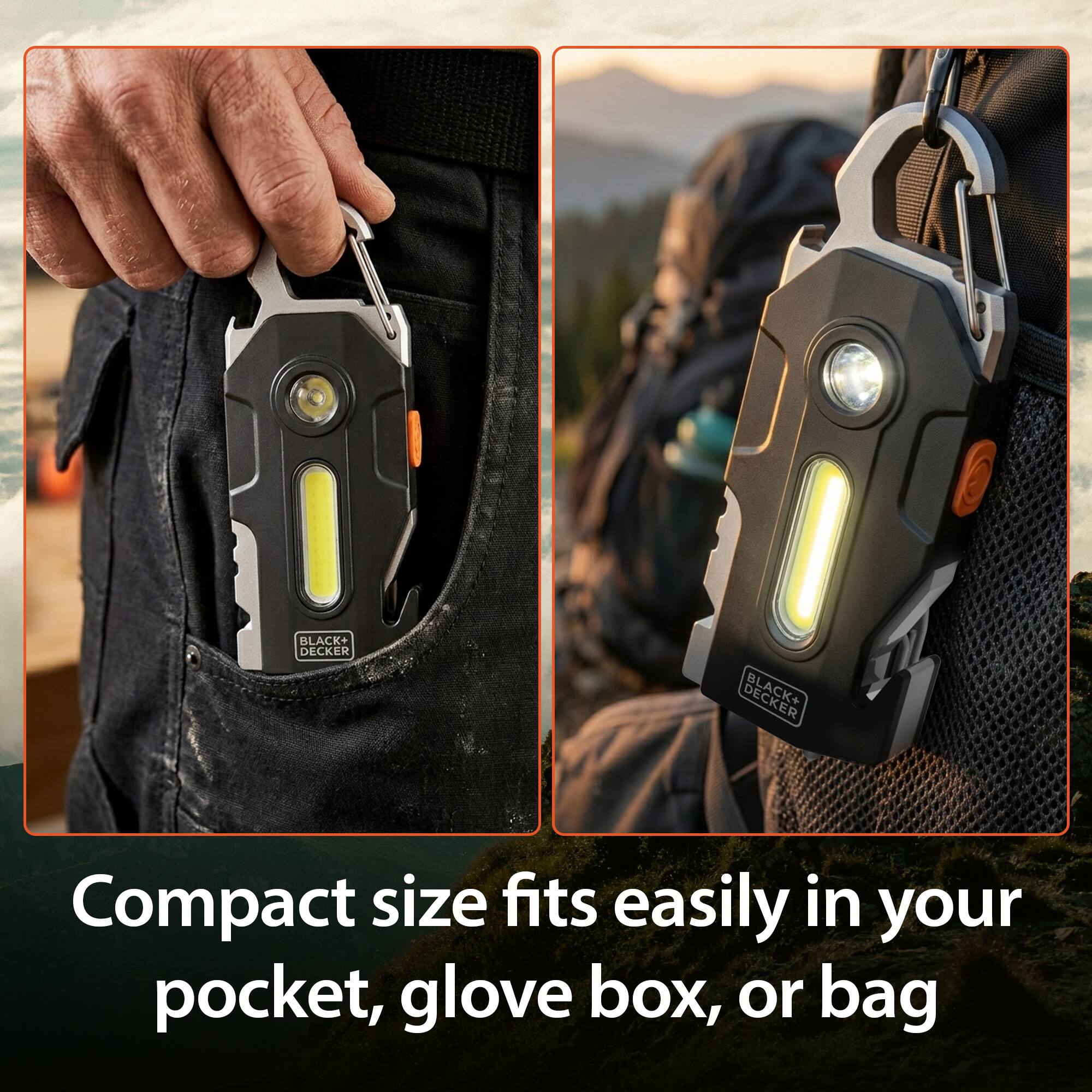 BLACK+ DECKER

Compact size fits easily in your pocket, glove box, or bag