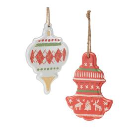 BreeBe - Metal Ornament with Nordic Pattern (Set of 4) - Red, White, Green