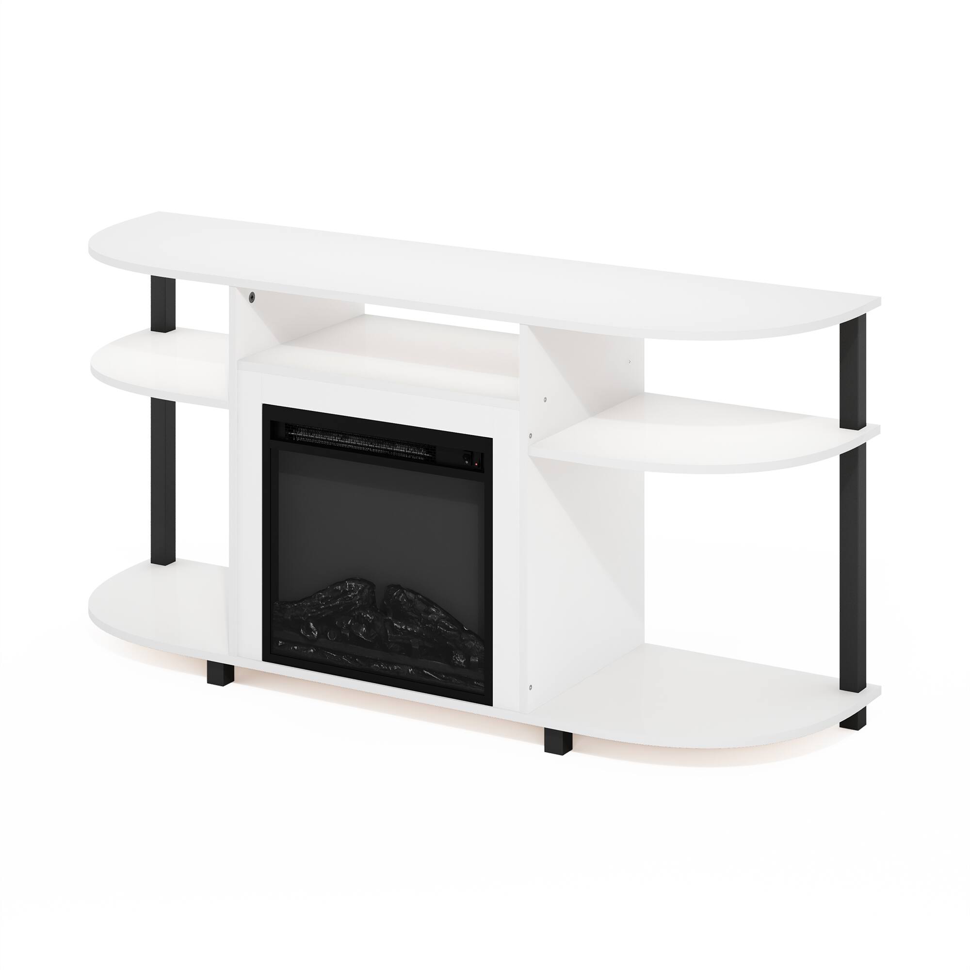 Alt View 5. Furinno - Jensen Open Storage Curved Entertainment Center Stand with Fireplace for TV up to 55 Inch - Solid White.