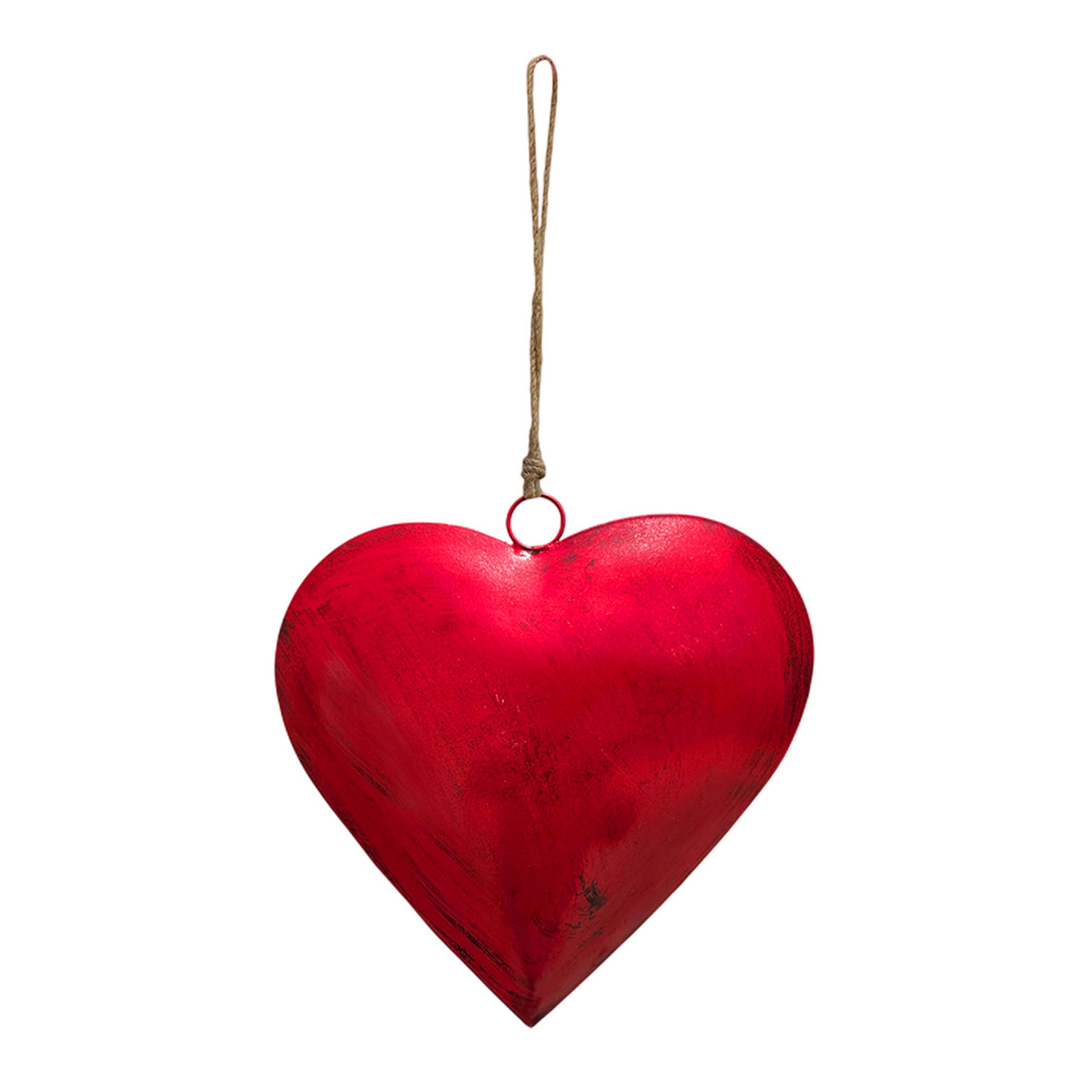 Alt View 1. Manhattan Lane - Myri Decorative Metal Heart Wall Decor Set of 3, Classic Red with Jute Hanging Rope, 12, 9.5, 7 Inches - Red.