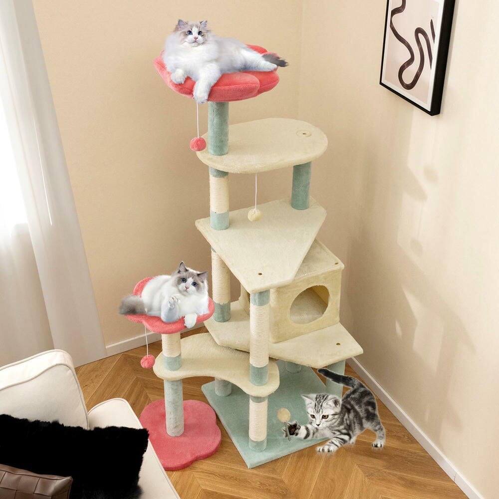 Alt View 1. Kadyn - 61-Inch Tall Floral Cat Tree Tower with Flower-Shaped Padded Perches, Multicolor - Blue.