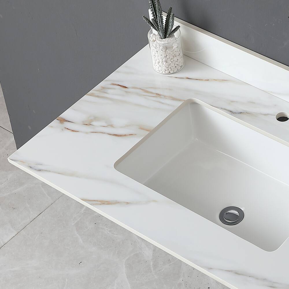 Alt View 10. Loheer - Loheer 37 inch marble vanity top Carrara white with veins - White.