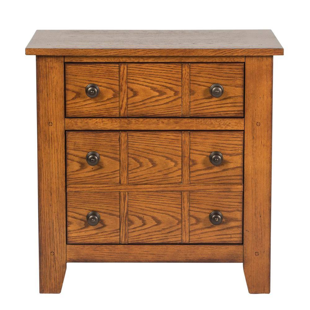 Angle. Liberty Furniture Industries - Grandpas Cabin Night Stand in Aged Oak - Brown.