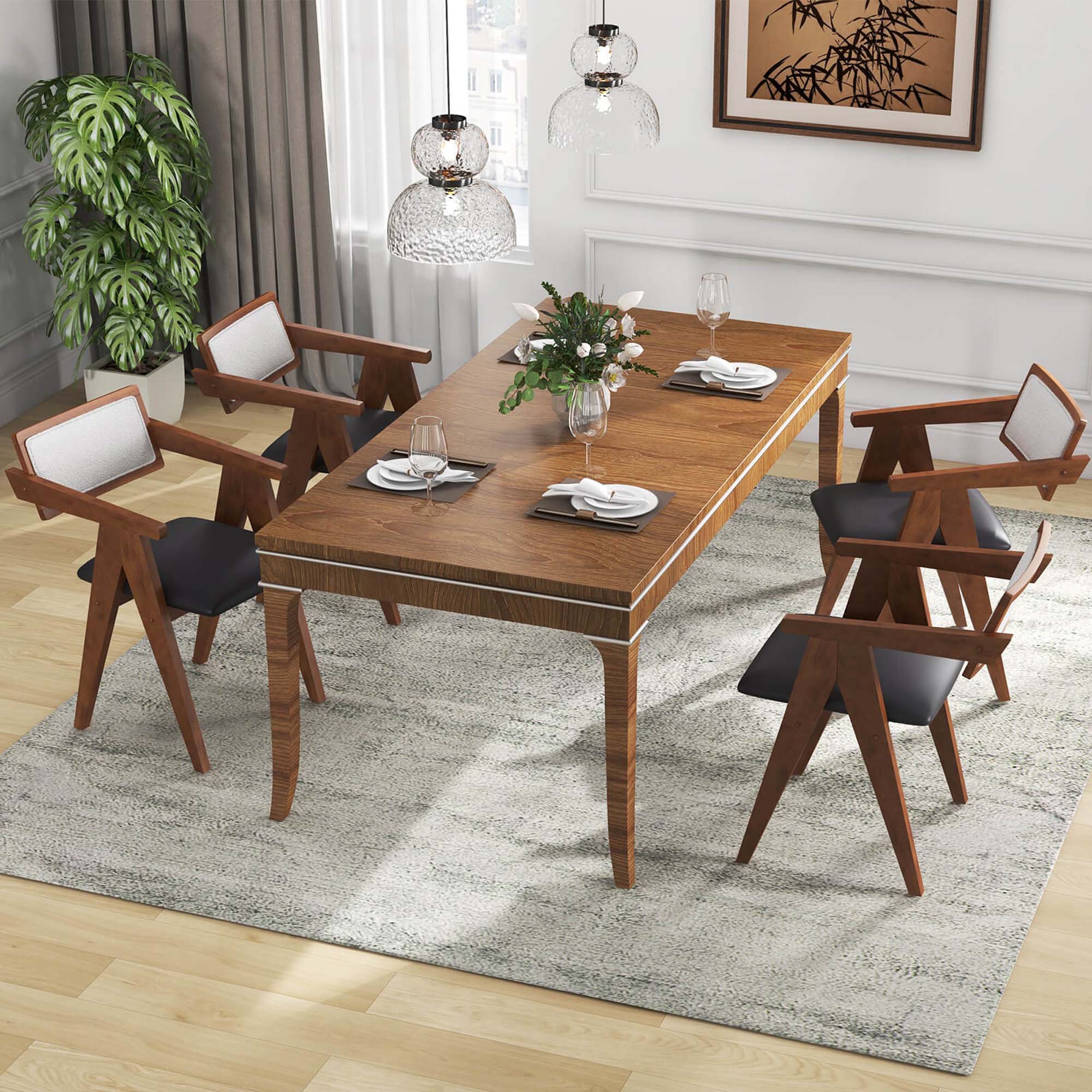 Alt View 1. Costway - Costway Modern Accent Chairs Set of 4 with Leathaire Seat Cushions &  Backrests - Beige,Fawn,Gray.