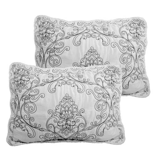 Back. Hivvago - King size White Damask Embroidered 4 Piece Oversized Bedspread Set - White.