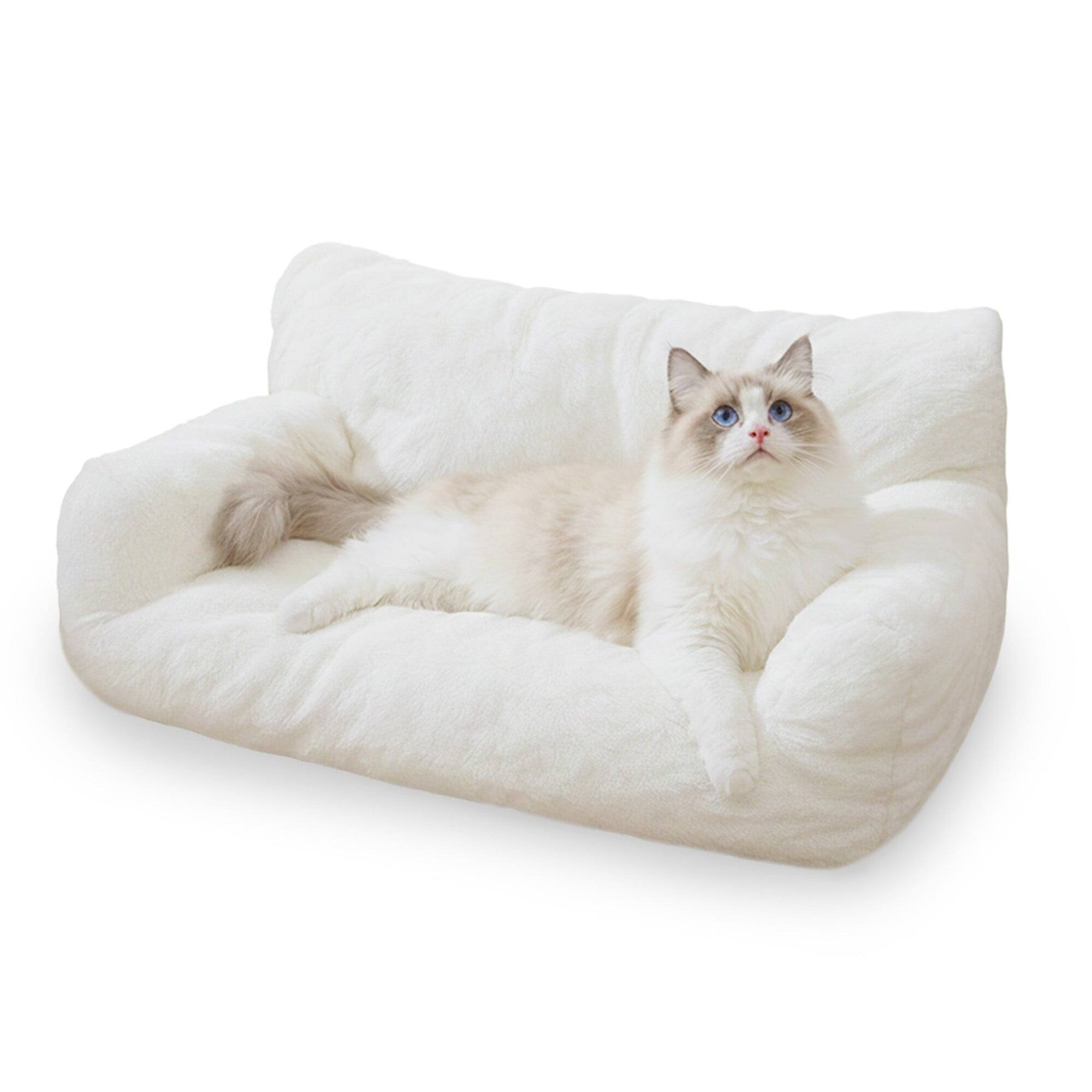 Front. PawsPik - PawsPik Plush Support Sofa Bed for Dogs & Cats, White - White.