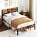 Alt View 2. Costway - Full Bed Frame with Tall Industrial Headboard Heavy-Duty Metal Slats Support - Brown.