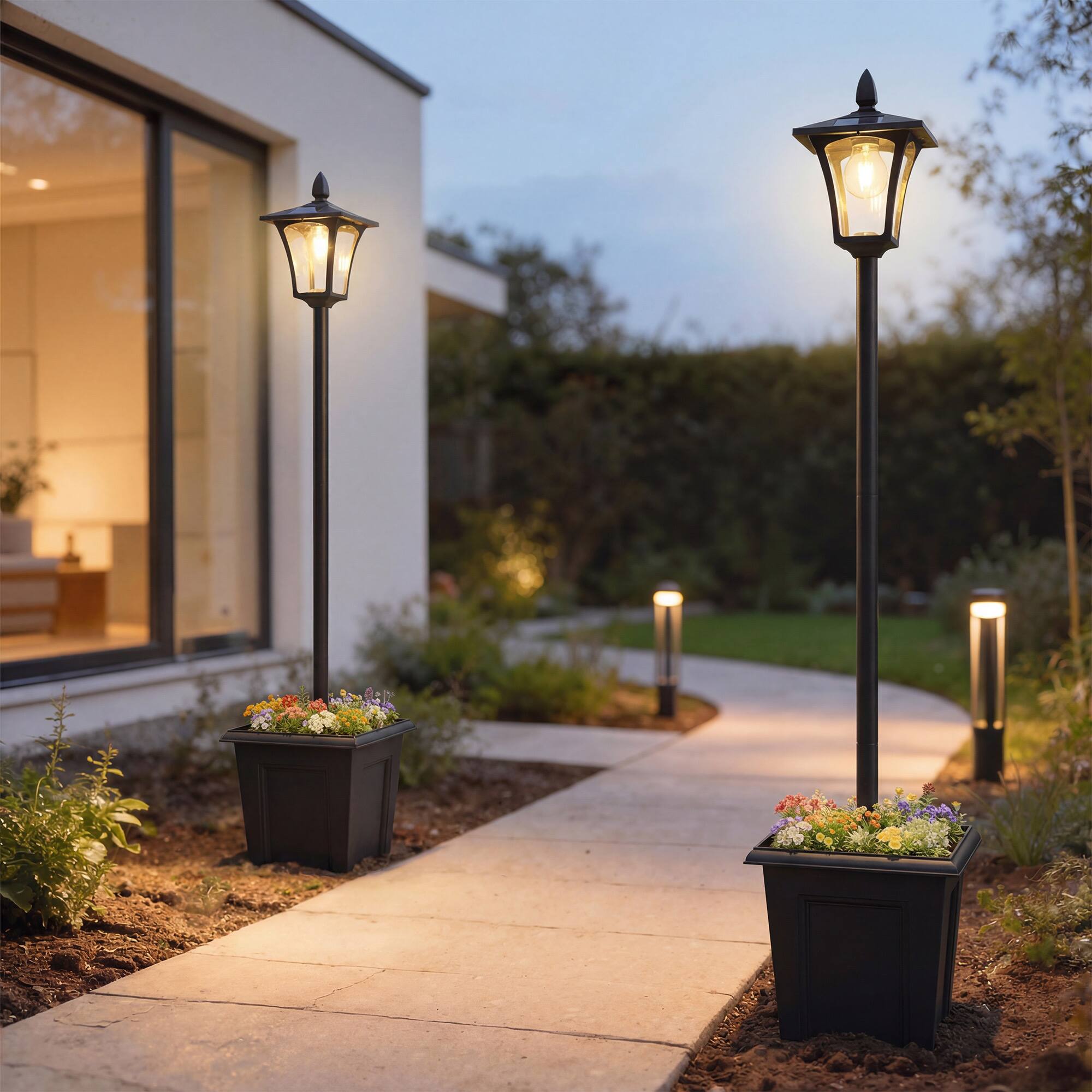 Alt View 1. Outsunny - Solar Lamp Post Lights 2 Pack - Black.