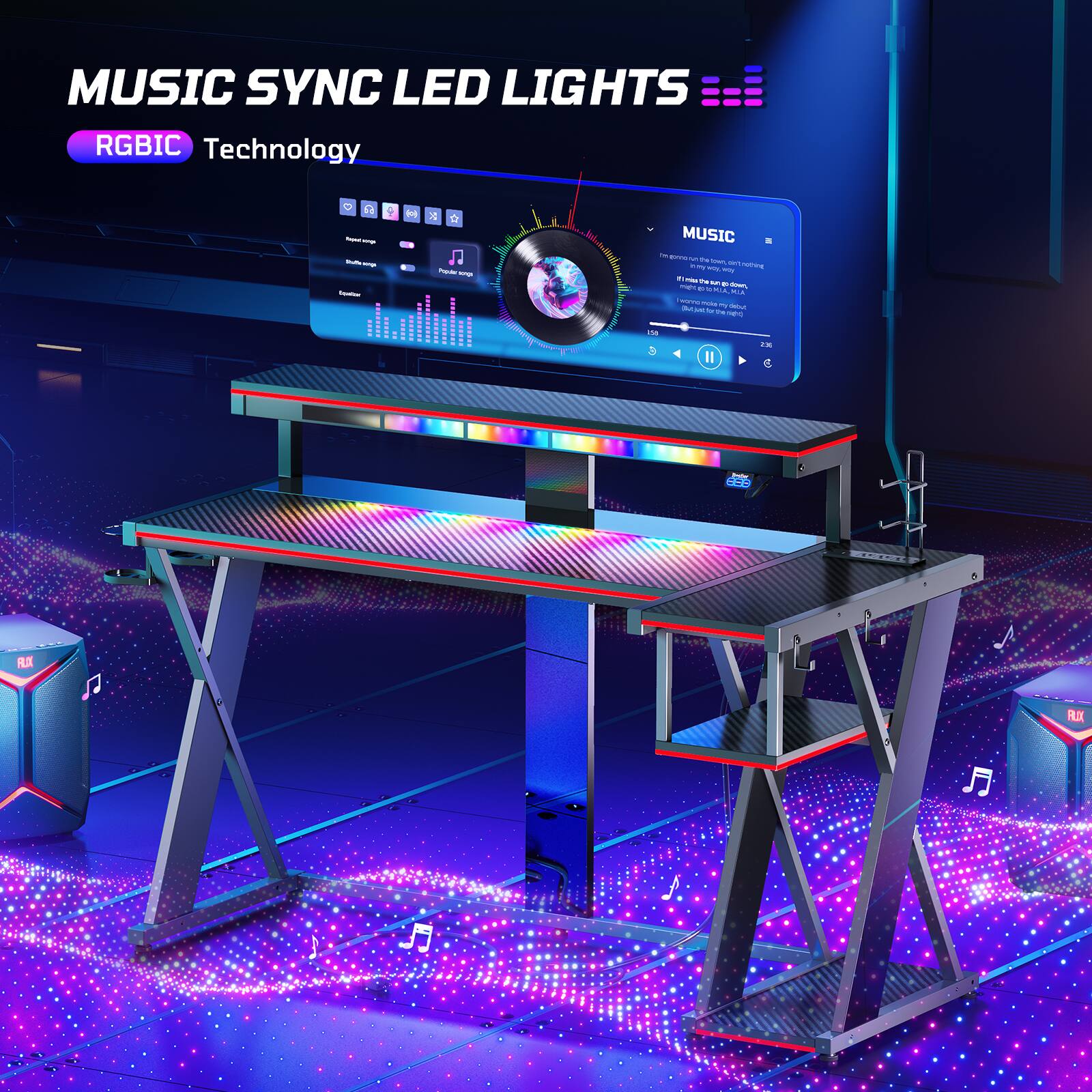 MUSIC SYNC LED LIGHTS RGBIC Technology 1 - - - - - de - : 3 D  - - MUSIC - - - - - - - - ! - - . - - - i + - - .. - - - m - - - - - - - - ha  i II Ra FLX