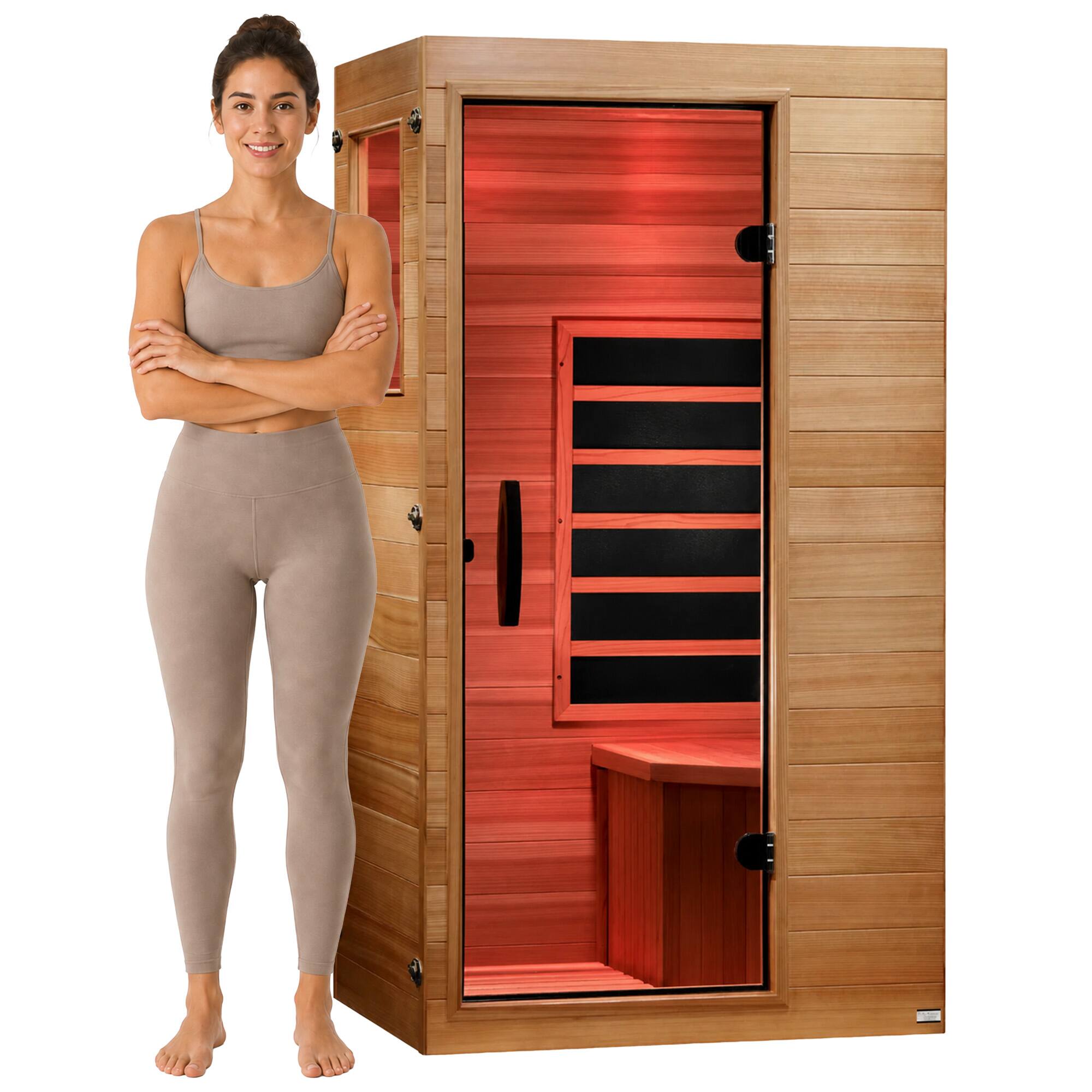 Front. Dynamic Saunas - Dynamic Saunas Elite 1 Person Compact Ultra Low EMF FAR Infrared Home Sauna - Natural.