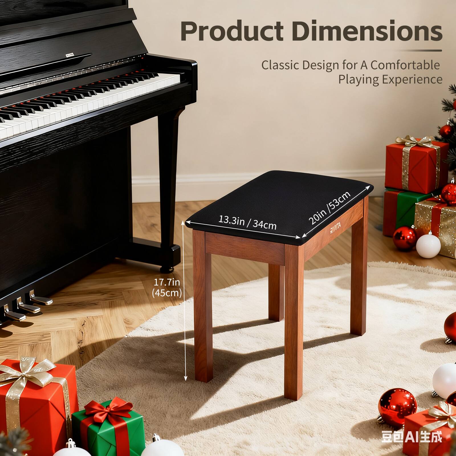 Product Dimensions  
Classic Design for A Comfortable Playing Experience  

13.3in / 34cm  
20in / 53cm  
17.7in (45cm)