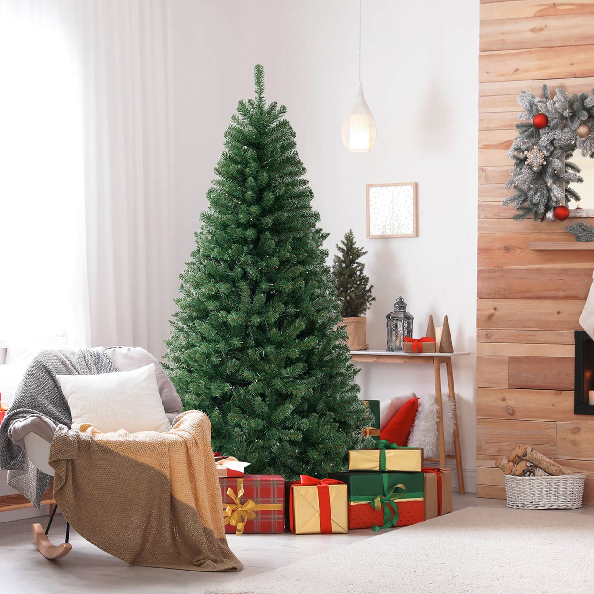 Alt View 3. Costway - Costway 7 FT Christmas Tree with 830 PVC Branch Tips 250 Warm White LED Lights Gloves - Green.