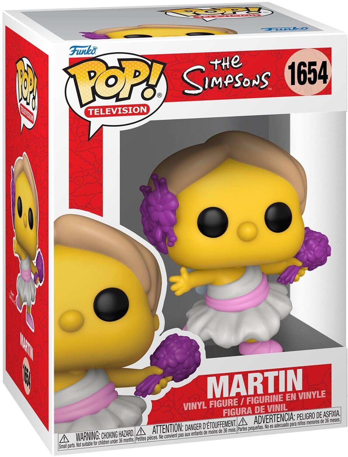 Funko POP! The Simpsons 1654 Television Martin Vinyl Figure / Figurine en Vinyle Figura de Vinil Peligro de Asfixia. D'TOUFFEMENT. ADVERTENCIA: ninos menores de 36 meses. DANGER: DAMAGE D'ÉTOUFFEMENT. ATTENTION: de 36 mois, Parties pequeas. HAZARD: CHOKING WARNING: Small parts. Not suitable for children under 36 months. Petites pieces. Ne es adecuado para niños menores de 36 meses.