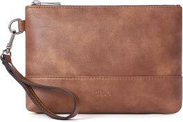 Vulpecula Spade - Wristlet Wallet for Women Large Capacity Leather Clutch Purse Slim Ladies Travel Credit Card Holder Phone Organize - Brown