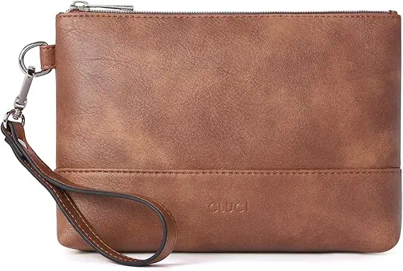 Front. Vulpecula Spade - Wristlet Wallet for Women Large Capacity Leather Clutch Purse Slim Ladies Travel Credit Card Holder Phone Organize - BROWN.