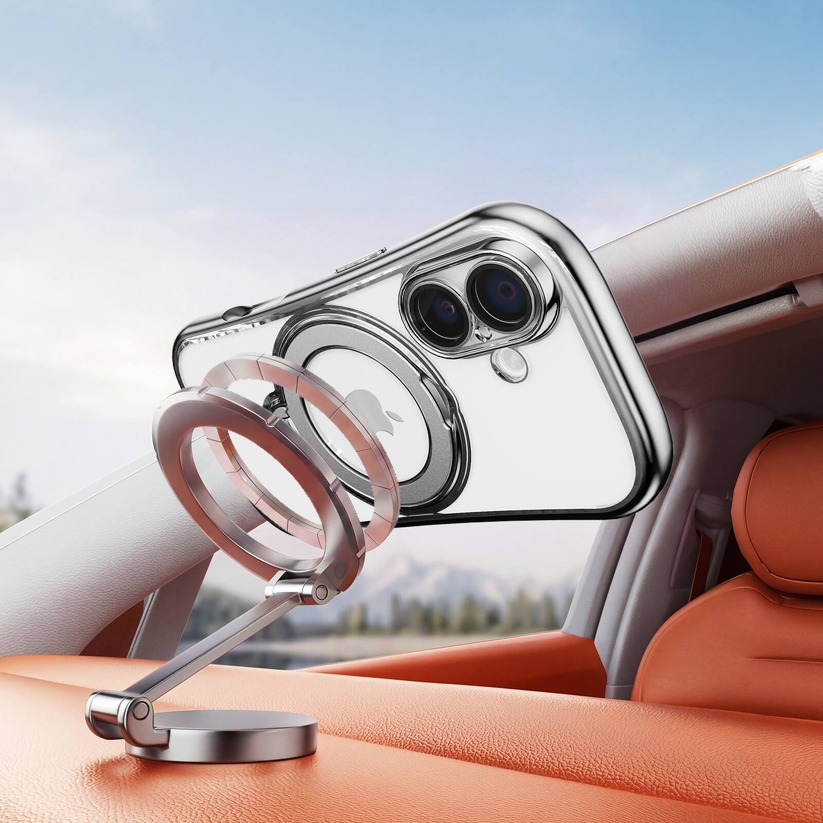 Alt View 1. Dteck - Magnetic Case for Apple iPhone 17 with 360 Ring Stand and Strap, Shockproof TPU Protective Cover Built-in Lens Protector - Silver.