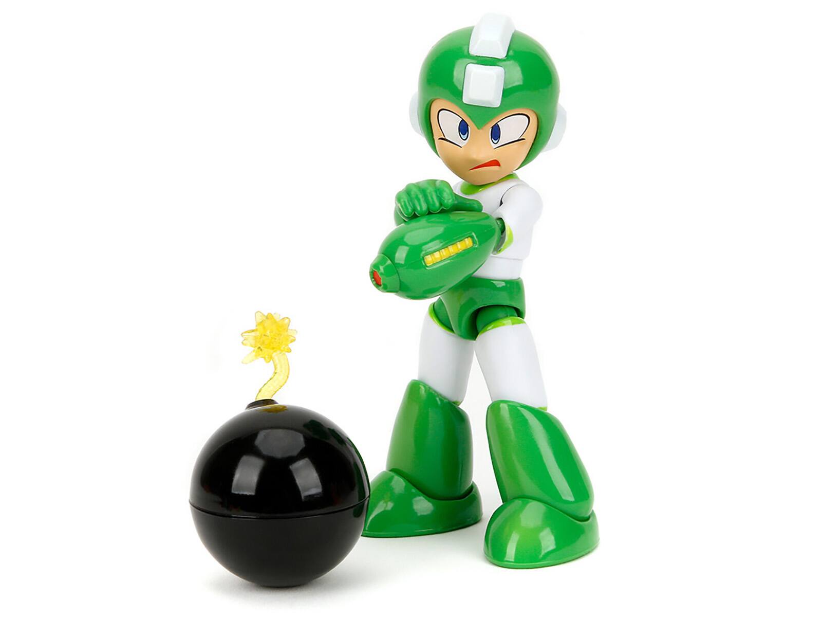 Angle. Jada - Hyper Bomb 4.5" Moveable Figure with Accessories and Alternate Head and Hands "Mega Man" (1987) Video Game Model by Jada - Green with White.