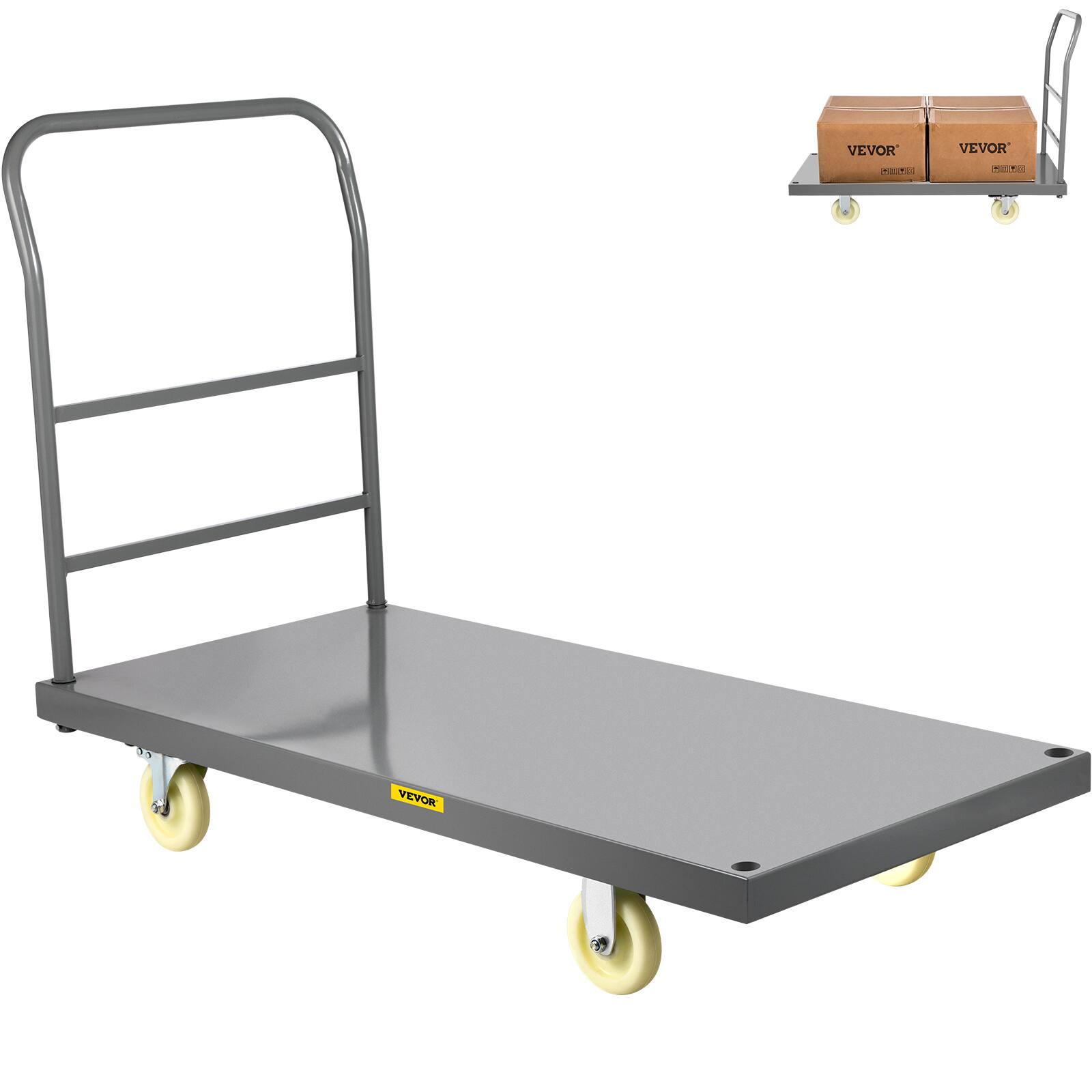 VEVOR - Flatbed Utility Cart, Supports up to 2000 lbs, Dimensions 47"L x 24"W x 32"H, Equipped with 5" Nylon Wheels - Gray