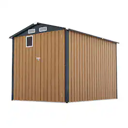 Mondawe - 6x8FT Outdoor Steel Storage Shed with Clear Window and Lockable Doors - Brown