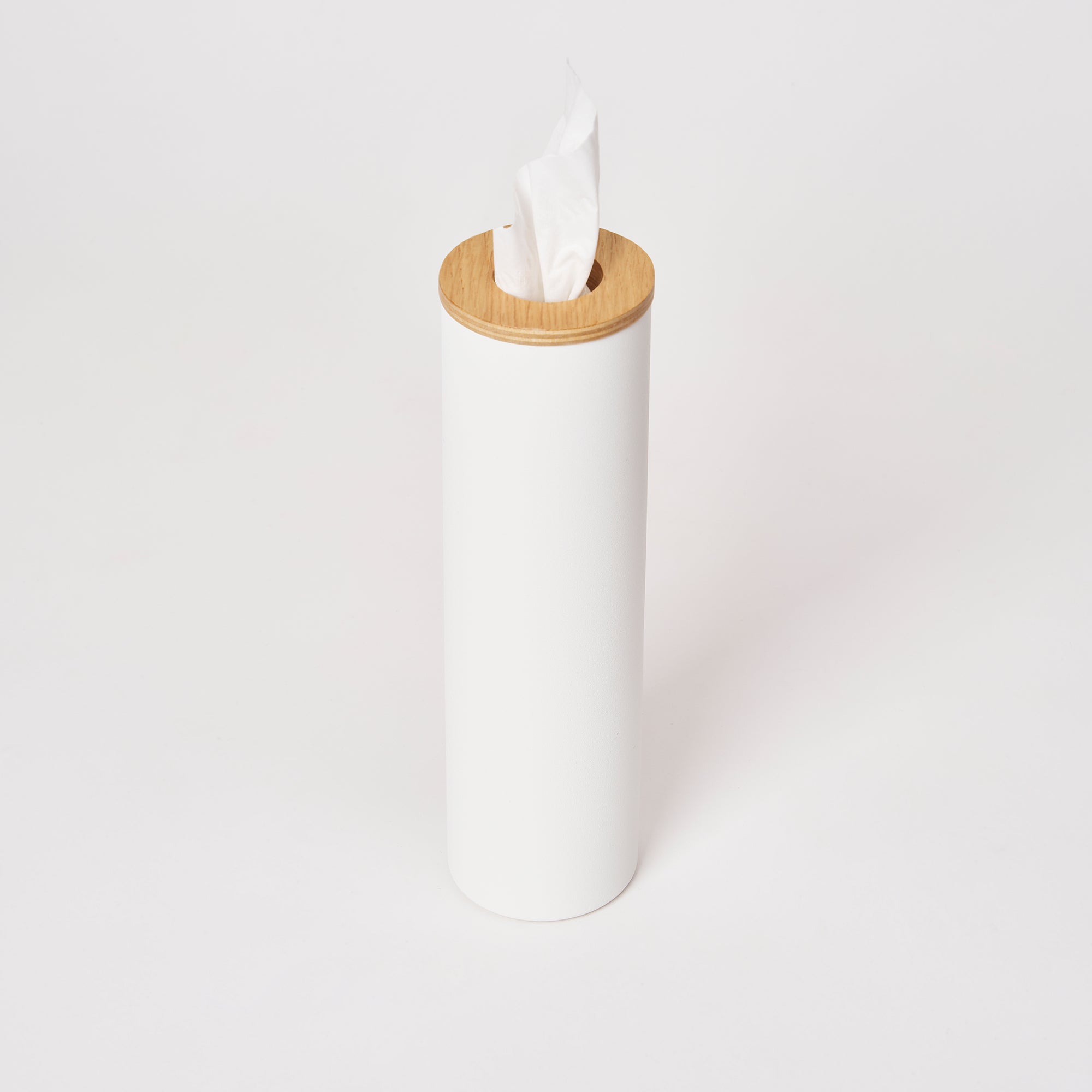 Left. Yamazaki Home - Round Tissue Case - Steel + Wood - Ash.