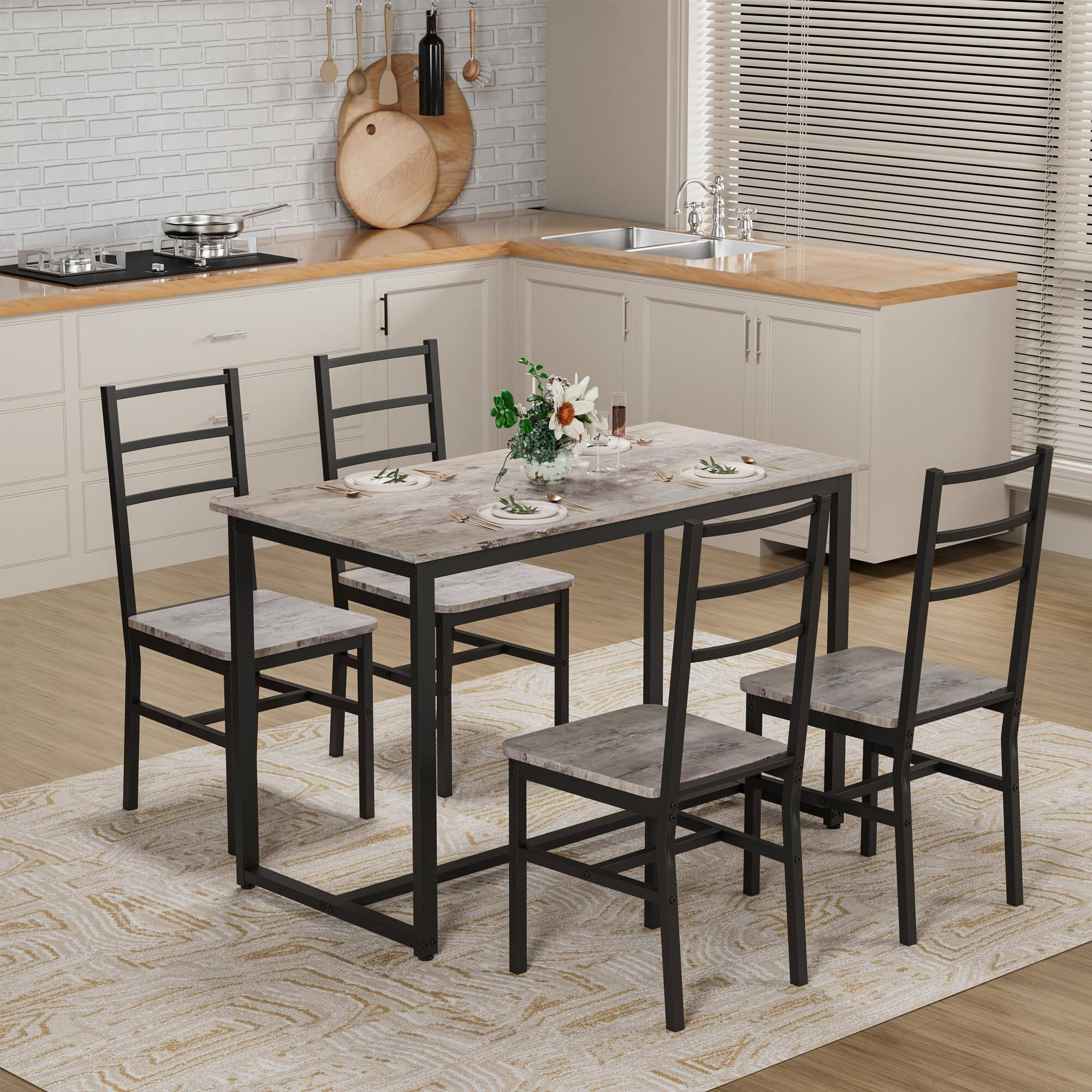 Alt View 1. Ecooso - 5-Piece Farmhouse Dining Set: Table with 4 Chairs, Mid-Century Modern - Black.